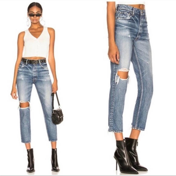Moussy Vintage Denim High-rise Marshall Boyfriend Distressed Jean 100% Cotton 25 - Picture 2 of 12